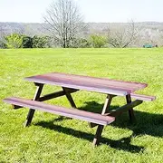 3 Pcs Picnic Table Cover and Bench Covers Set Polyester Fitted Camping Table Cover Waterproof Picnic Table Cover with Bench Covers Natural Wood Grain Camping Tablecloth for Barbecues Camping Picnics U