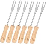 KOCKSHION Ergonomic Wooden Handle Mixing Forks 6 Pack for Fondue Hot Pot Fruits Cheese Ice Easy to Maintain