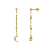 ANYCO Earrings 925 Silver Moon Star Long Chain Tassel Piercing For Women