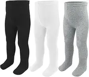 [ZERULETS] Baby Tights Children's Tights for Girls Boys Cotton Children's Tights 3 Pairs Crawling Tights Stockings Leggings 0-24 Months, BWG, 0-9 Months