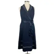 Adrianna Papell Women's Cocktail Dress Size 14 Blue Crepe Tuxedo A-Line Midi