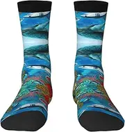 [EdWal] Soft Dolphins Sea Turtle Shark Octopus Coral Reef print Moisture Wicking Socks Sports Socks for Men and Women Warm thermal Boot Hiking Socks