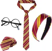 Magic Costume Children's Adult Accessories, Striped Tie Headband Round Glasses, Wizard Cape Accessories, Fancy Dress Costume, Red and Yellow Hair Accessories for Carnival Party Cosplay Uniform