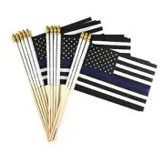 Thin Blue Line American Police Stick Flag Small Mini Hand Held Flags - Solid