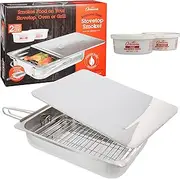 Camerons Large Stovetop Smoker - Stainless Steel BBQ Smoker Box w/Hickory & Oak Wood Chips & Recipes- Indoor Outdoor Use on Any Heat for Smoking Meats, Veggies & Seafood- Grilling Fathers Day