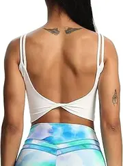 [Aoxjox] Women's Workout Sports Bras Fitness Padded Backless Yoga Crop Tank Top Twist Back Cami