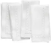 Linen Napkins Set of 4-100% Flax Linen White Dinner Napkins with Embroidered Dot 18 x 18 inch - Hemstitch Cloth Napkins Washable for Winter and Valentines Day