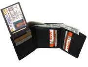 GENUINE LEATHER BLACK MEN TRIFOLD THIN WALLET 9 Credit Card Side Flip Top ID