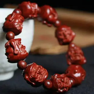 非洲小葉紫檀雕刻佛珠手串十八羅漢雙面佛祖頭贊比亞血檀單圈手鏈