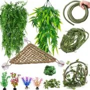 12 Pieces Bearded Dragon Tank Accessories Reptile Hammock Plants and Vines T