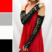 Long Lace Up Gloves Cotton Arm Warmers Sleeves Cut Out Apocalypse Costume Cyber