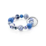 NEW JILZARAH Handmade Clay Beads SANTORINI BLUE WHITE 15mm SMALL Wrist Keychain