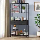 Open Bookshelf Display Shelf with 2 Drawers CD DVD Storage Media Rack Cupboard