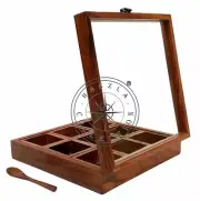 Handmade Wooden Spice Container Box With Spoon Jars Cum Kitchen Masaala Dabba