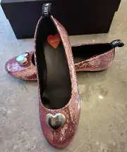 Love Moschino Flat Pumps Shoes in Nude Sequin UK SIZE 8 EUR 41 Pink NEW WITH BOX
