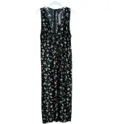 UO Motel Midaxi Tea Dress Tie Front Cutout Lemon Black Floral Size Large