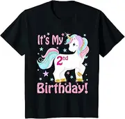 [X.Style] Kids Its My 2nd Birthday Unicorn Outfits for Toddler Girls ds1146 T-Shirt (L) Black