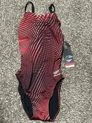 Speedo Endurance Warped Weave Flyback Swimsuit Maroon WOMENS GIRLS SIZE 30
