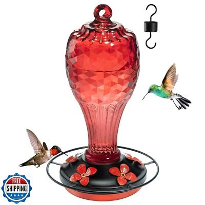 Jarkyfine Hummingbird Feeder, Hand Blown Glass Hummingbird Feeders for Outdoo