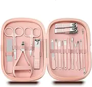 4/18Pcs Stainless Steel Nail Clipper Beauty Tool Finger Toenails Nippers Cutters Dead Skin Dirt Remover Pedicure Manicure Kit,18Pcs,Pink