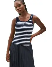 [Tommy Jeans] Ribbed Scoop Neck Slim Tank Top in Navy Stripe