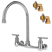 Wall Mount Kitchen Faucet with 8" Gooseneck Swivel Spout, 8 Inch Center Comme...