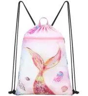 Drawstring Backpack for Kids - Girls Waterproof Swim Bag for Beach Girls Dance