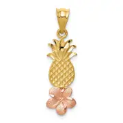 14k Two-tone Gold Yellow and Rose Gold Pineapple W/ Plumeria Pendant