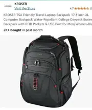 KROSER Travel Laptop Backpack 17.3 Inch XL Computer Backpack Stylish College USB