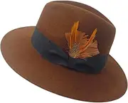 [HEYANN] Wide Brim Fedora Hat,Mens Trilby Hats Retro Womens Fedora Hat 100% Wool Felt Panama Hats Unisex Women Men Casual Sun Jazz Hats