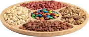 Wooden Divided Serving Trays - Wooden Appetizer Tray with 5 Compartments - Wooden Appetizer Tray Snacks Bowls Wood Fruit Tray Round Serving Tray