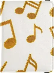 [Amooorous] Golden Note Leather decorative cute passport holder Travel Documents Organizer Protector Passport Holder Combo with Vaccine Card Slot Ultra Slim, Golden note, 1 size