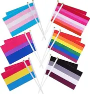 Whaline 60 Pack Gay Pride Stick Flags, Rainbow Small Mini Flags Transgender Asexual Bisexual Pansexual Lesbian Flags LGBT Party Parade Decorations (10 Pieces Each of 6 Patterns)