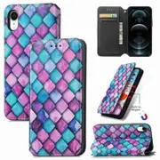 For Apple iPhone XR Leather Wallet Flip Case With RFID Blocking Credit Card Holder Slots Cover - Purple Scales