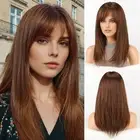 Auburn Straight Human Hair Wigs for Women Layered Wig with Bangs 16Inches