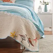 OCEAN BLUE 3p King ** QUILT SET : COTTON BEACH HOUSE SEASIDE CORAL SHELL MAUI