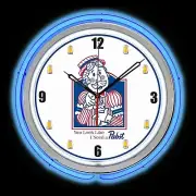 15" Pabst Bartender Beer Blue Double Neon Clock Chrome Finish Man Cave Bar