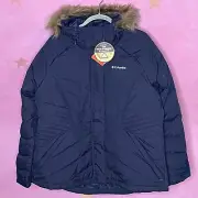 Columbia Lay D Down Navy Blue Quilted Mid Jacket Hood Omni Heat Women’s Size 1X