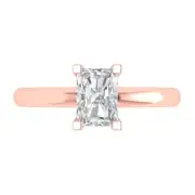14K Rose Gold Solitaire Promise Ring, 1 ct Emerald Cut Simulated Diamond