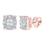 14k Rose Gold Princess Round Diamond Fashion Cluster Earrings 1/4 Cttw