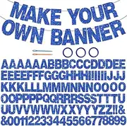 BEISHIDA 116 PCS Glitter Blue DIY Letter Banner Kit Make Your Own Banner，Including 111 Letters and Numbers 3 Rope and 2 Threading Device,Customized for Birthday Graduation Wedding Party Decor