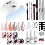 Vishine UV LED Nail Lamp Gel Polish Kit, 40W Gel Nail LED UV Light Base Top Coat 6 Gel Colors Professional Nail Art Manicure Tools