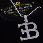White 925 Sterling Silver EB Letter Shape Pendant with 3.78ct Cubic Zirconia