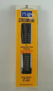 NOS Peco Electrofrog LARGE RADIUS LEFT HAND TURNOUT N Scale Track - SL-E389F