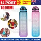 1L Water Bottle Motivational Drink Flask Time Markings BPA Free Sport Gym MEL