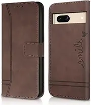[AsWant] Leather Flip Case Cover for Google Pixel 7a - Wallet Pocket Stand Function Google Pixel 7A Case, Magnetic Case Compatible Google Pixel 7A 6.1-Inch 2023 (Brown)