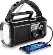 10000mAh Solar Radio, Emergency NOAA/AM/FM Weather Radio, USB Type-C Charging, Dynamo, Polymer Battery, Torch & LED Reading Light, SOS Alarm, Compass for Camping