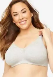 NWT Catherines Cotton Comfort Wireless Back Hook Heather Grey Bra Size 44D