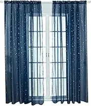 Veemoon Adorable Short Sheer Curtains Star Foil 100x200cm Bedroom Window Treatments Thin Voile Panels Star Curtains for Living Room Boys and Girls' Room Decor