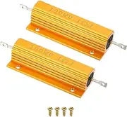 uxcell 100W 0.1 Ohm Aluminum Shell Resistor with Screws, 2 Set Aluminum Housing Resistor Housed Case Wirewound Resistors Screw Tap Power Resistor, Golden